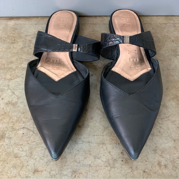 Ted Baker Black Leather Pointed Toe Mules Size 39.5/8.5 - Picture 1 of 10